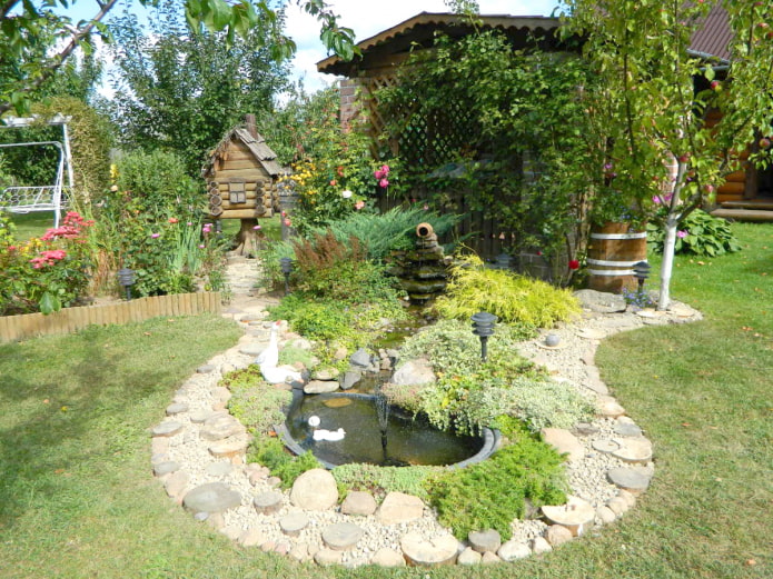 Havepavillon, dam med springvand