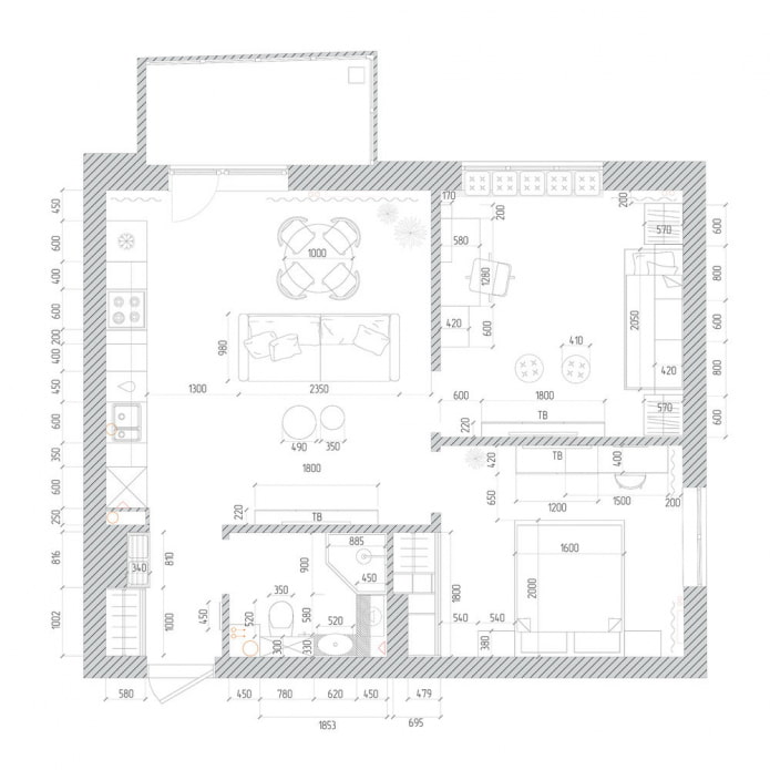 Plan d'étage avec mobilier