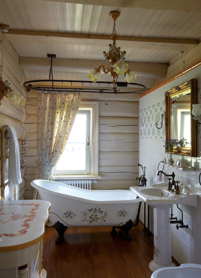 phòng tắm trong một ngôi nhà bằng gỗ