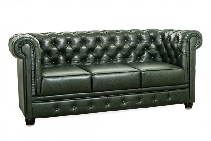 σκούρο πράσινο δερμάτινο καναπέ