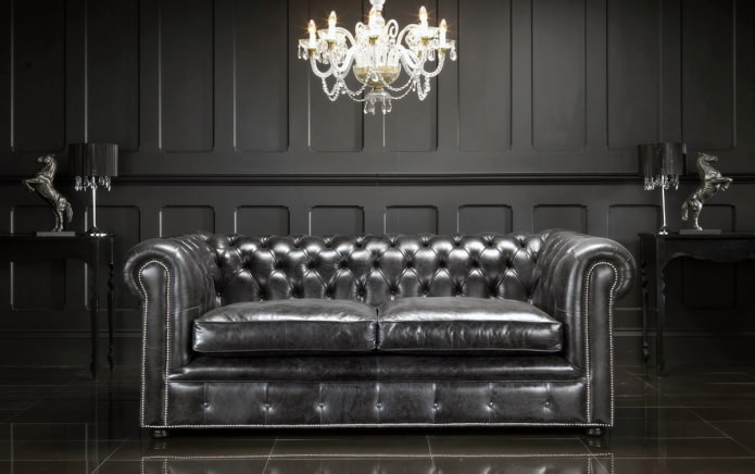 sofà de cuir negre
