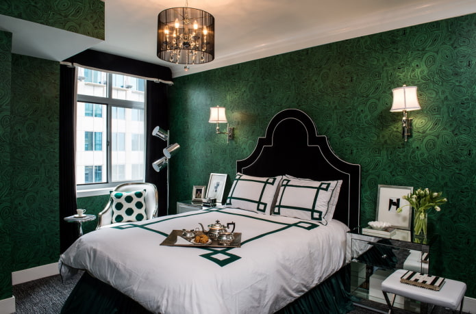 yeşil tonlarda yatak odası