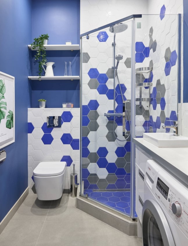 mėlynas vonios kambarys