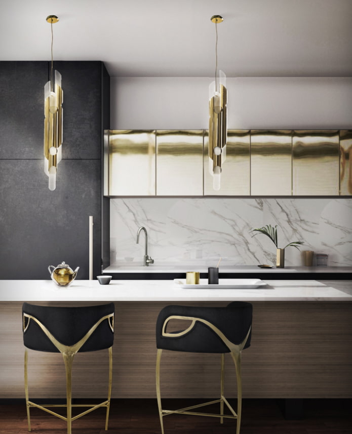 minimalistische keuken met goud
