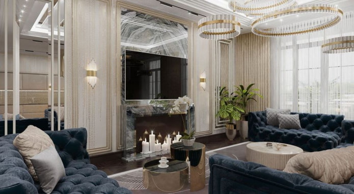 luxusní lustry v obývacím pokoji