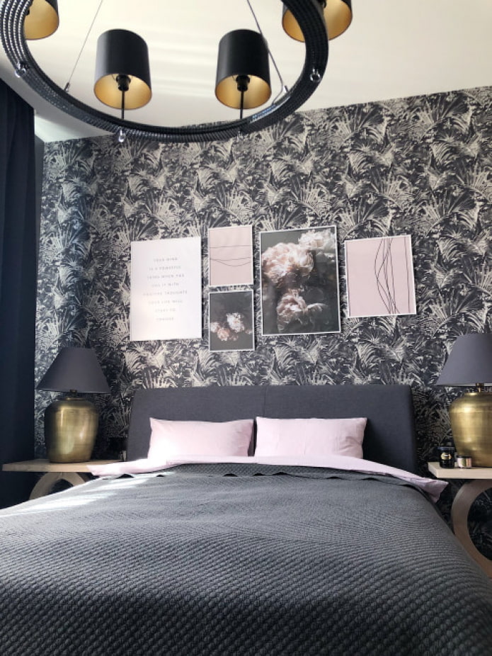 stylowa szaro-różowa sypialnia