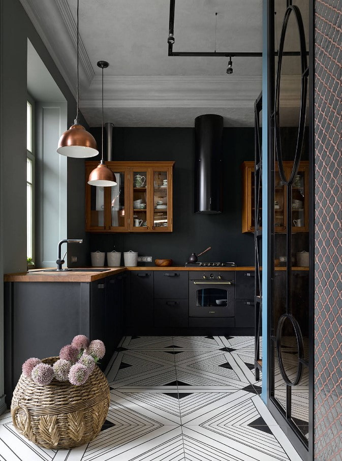 mustavalkoinen keittiön lattia