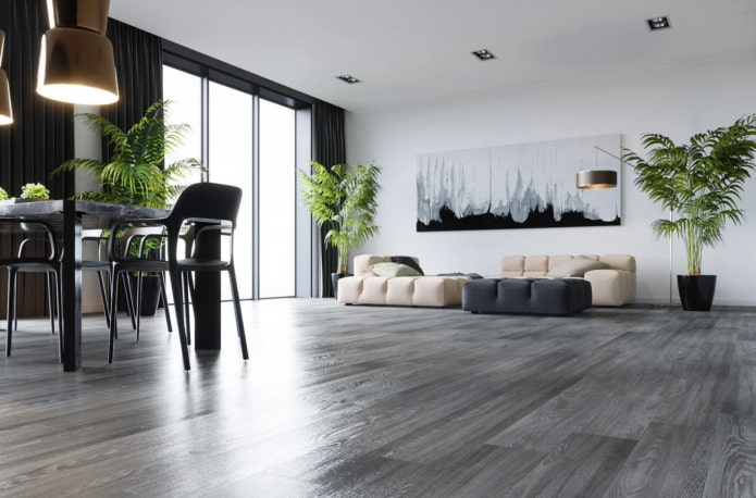 sivá podlaha v obývacej izbe