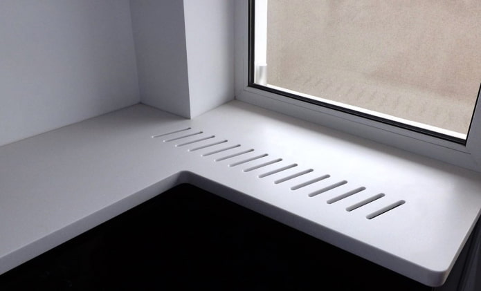 ventilationshuller i bordpladen under vinduet