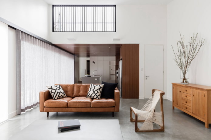 ruang tamu dalam gaya Jepun-Skandinavia