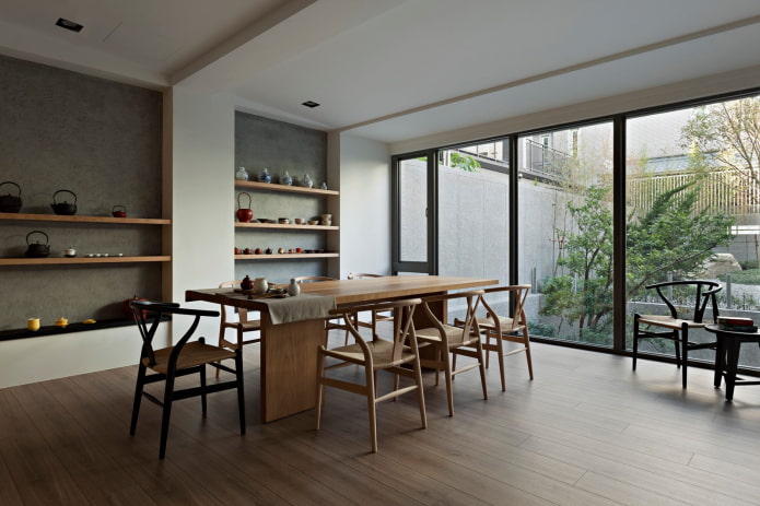 minimalistická jedáleň v dome