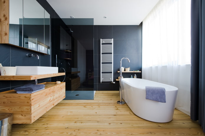 houten vloeren in de badkamer