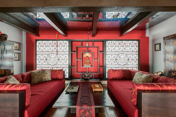 Čínská výzdoba obývacího pokoje