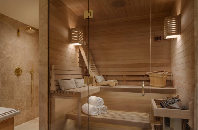 modern bir tarzda ahşap sauna