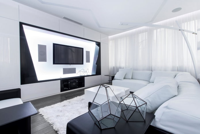 černobílý obývací pokoj