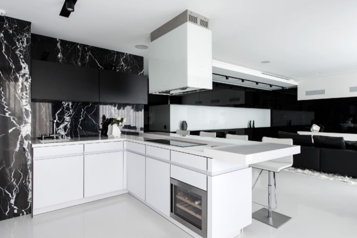 sort og hvidt køkken