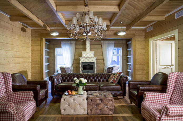 obývací pokoj ze světlého dřeva