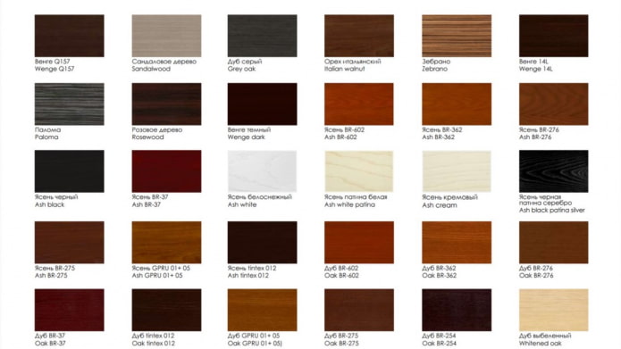 paleta odstínů dřeva