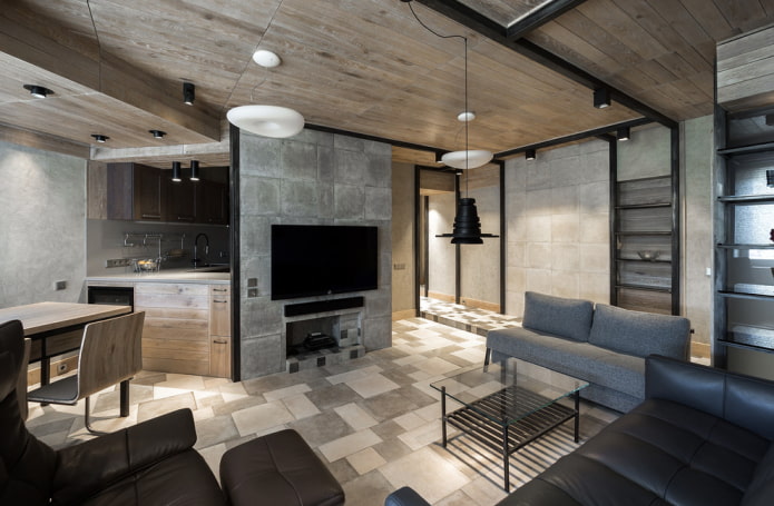 dřevo a beton v interiéru