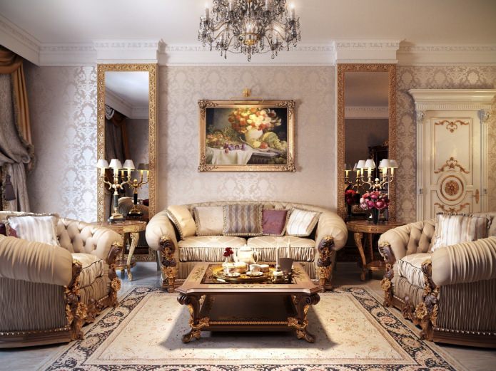 trang trí phòng khách theo phong cách baroque