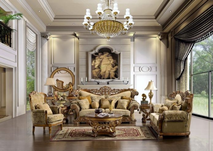 nội thất phòng khách theo phong cách baroque