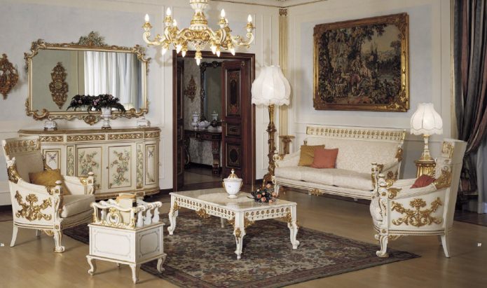 interiér obývacího pokoje v barokním stylu