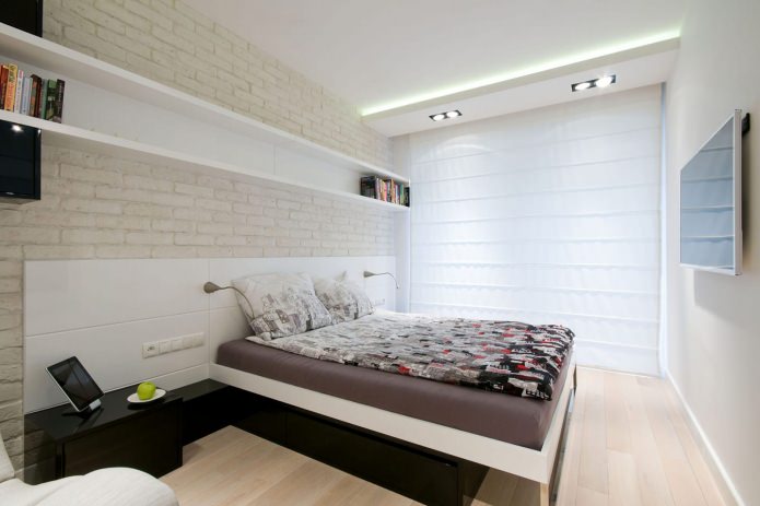 açık renklerde daire tasarımında yatak odası