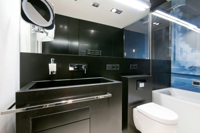 juoda ir balta vonios kambario dizainas