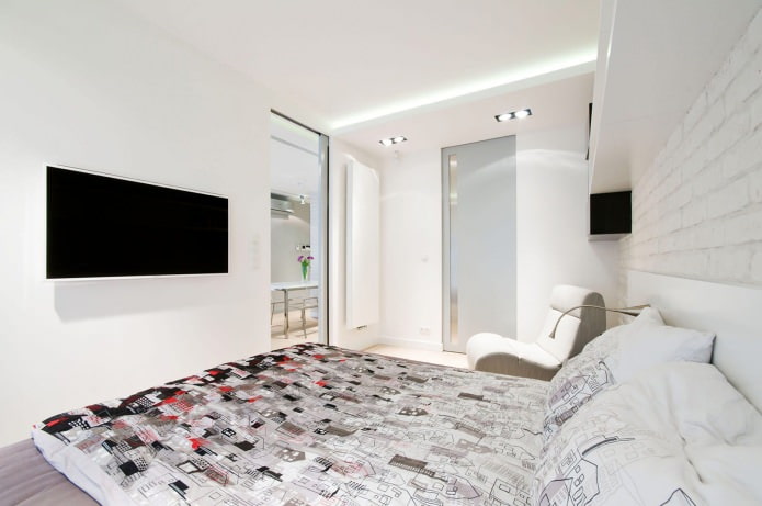 спалня в дизайна на апартамента в светли цветове