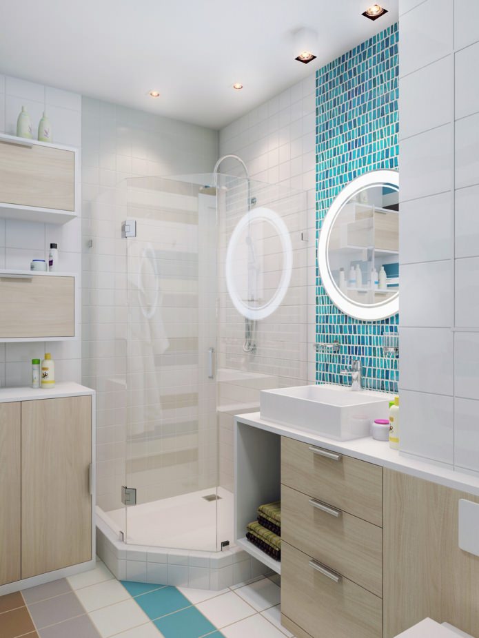 badkamer met douche in appartementontwerp 37 m². m.