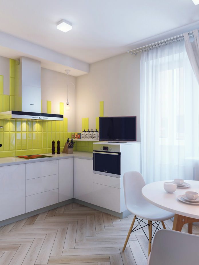 keuken in het interieur van een 1-kamer appartement van 37 m². m.