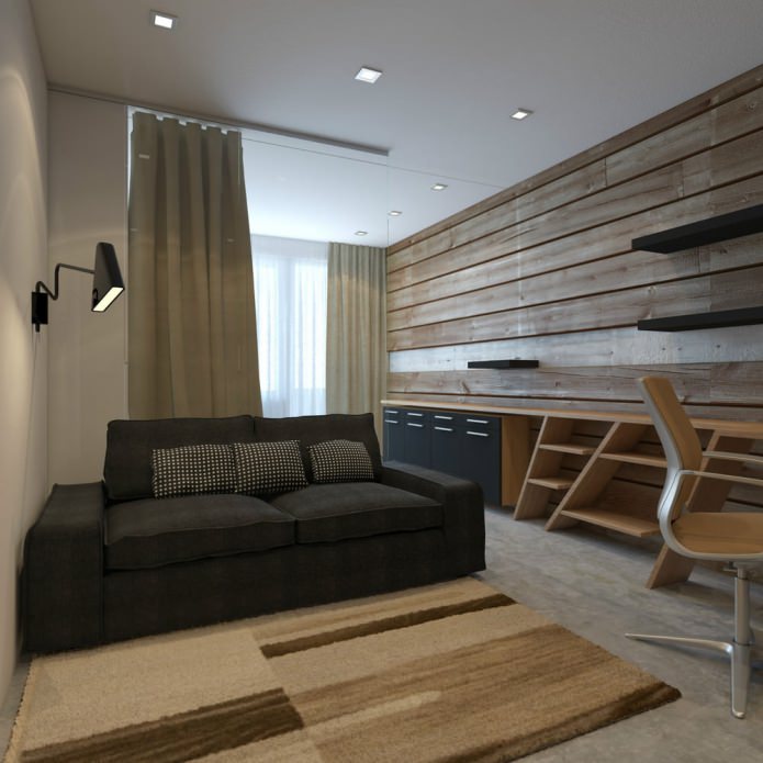 غرفة معيشة في تصميم شقة استوديو بمساحة 33 مترًا مربعًا.م.