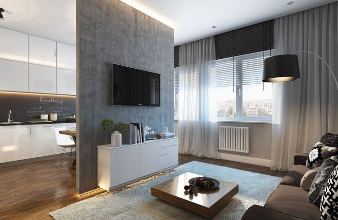 Modern ontwerp van een klein appartement van 30 m². m.