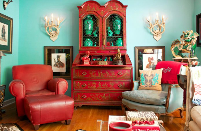 chambre rouge et turquoise