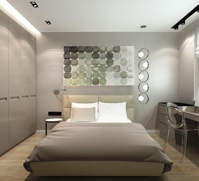 غرفة نوم في تصميم شقة من ثلاث غرف في لوحة منزل