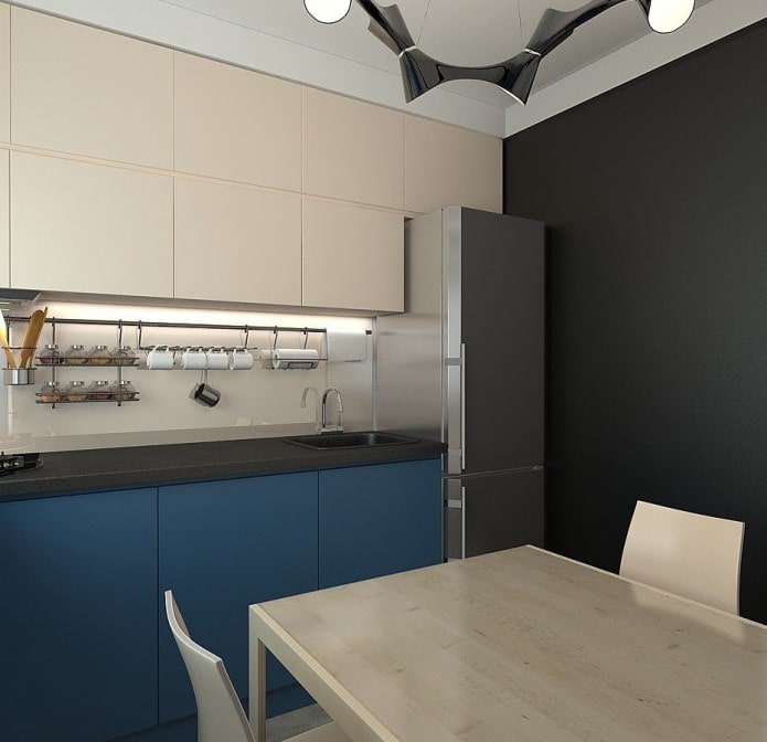 keuken in het ontwerp van een klein 3-kamer appartement