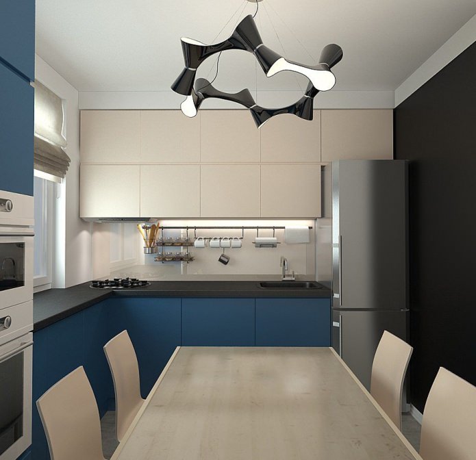 مطبخ في تصميم شقة من ثلاث غرف في لوحة منزل
