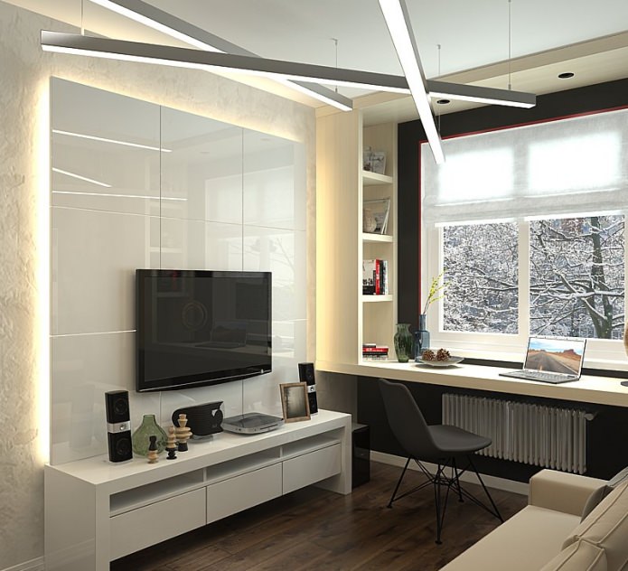 Sala d'estar en el disseny d'un apartament de 63 m². m.
