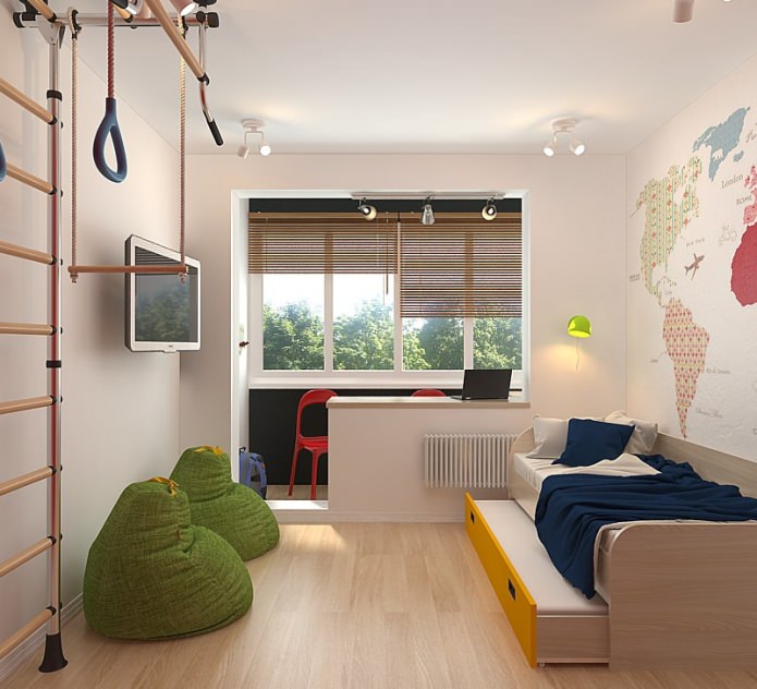 3 odalı küçük bir dairenin tasarımında çocuk odası