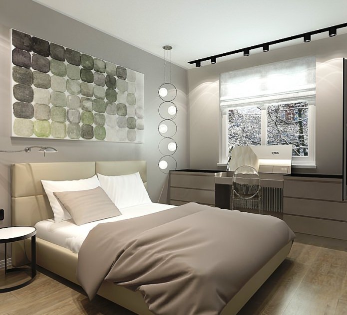 soveværelse i designet af en lille 3-værelses lejlighed