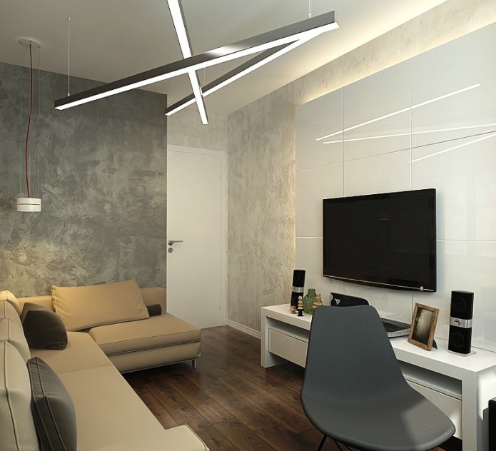 panel evde üç odalı bir dairenin tasarımında oturma odası
