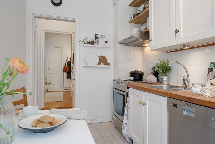 Švediškos virtuvės interjero dizainas