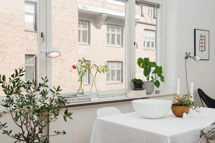Fenêtre dans le design d'intérieur du salon suédois