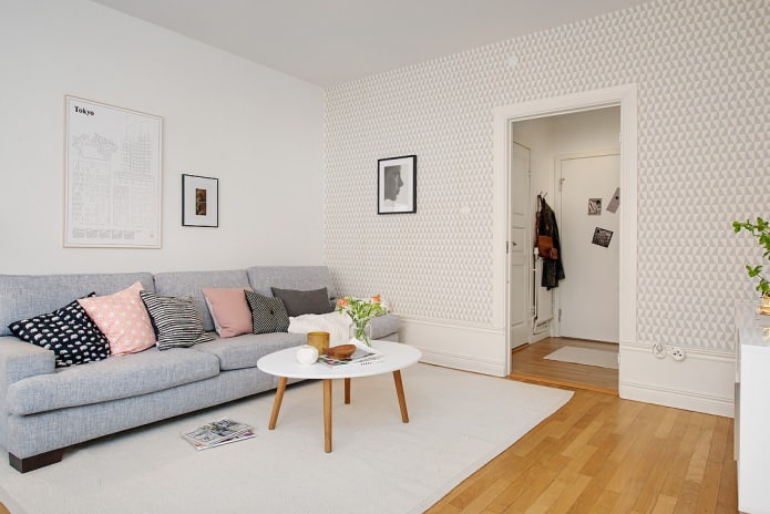 švédský design interiéru obývacího pokoje