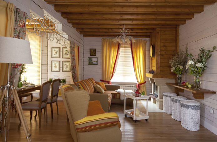 ruang tamu dalam reka bentuk rumah gaya Provence