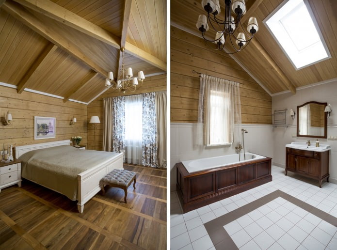 phòng ngủ và phòng tắm trên gác mái