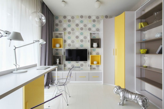 ярка детска стая с жълти мебели