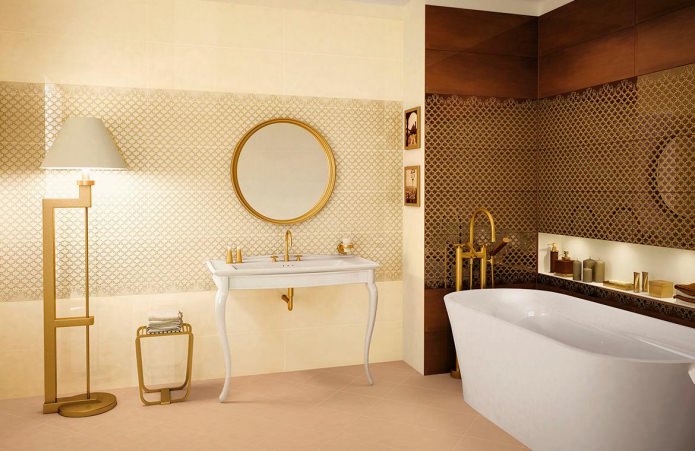 bahagian dalam bilik mandi dalam warna emas