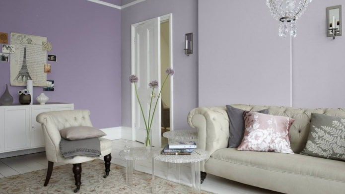 obývacia izba vo farbe lila