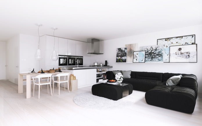 Kuchyňa-obývacia izba v bielej farbe